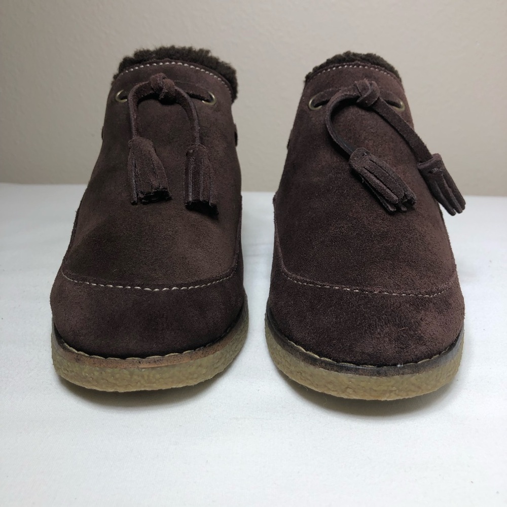 Lands' End Women's Leather Chalet Tassel Fur Lining Brown Mules Clogs 8B‎ - Picture 6 of 14